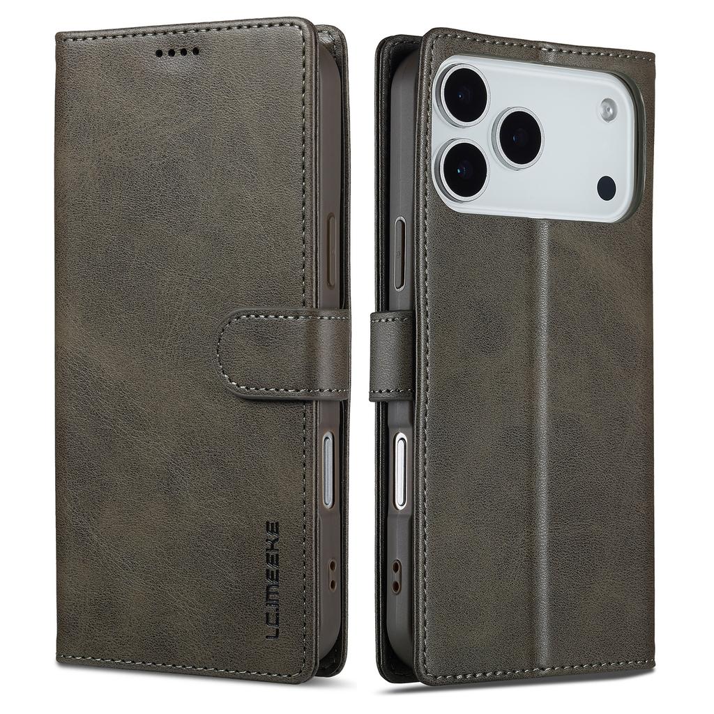 LC.IMEEKE For iPhone 17 Pro Case Calf Texture PU Leather Stand Wallet Phone Cover