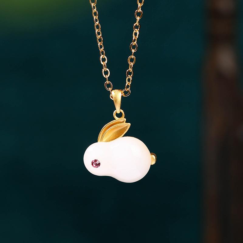 Aieryuan Ретро кулон в виде Нефритового Кролика для женщин - Колье-цепочка на ключицу в китайском придворном стиле
