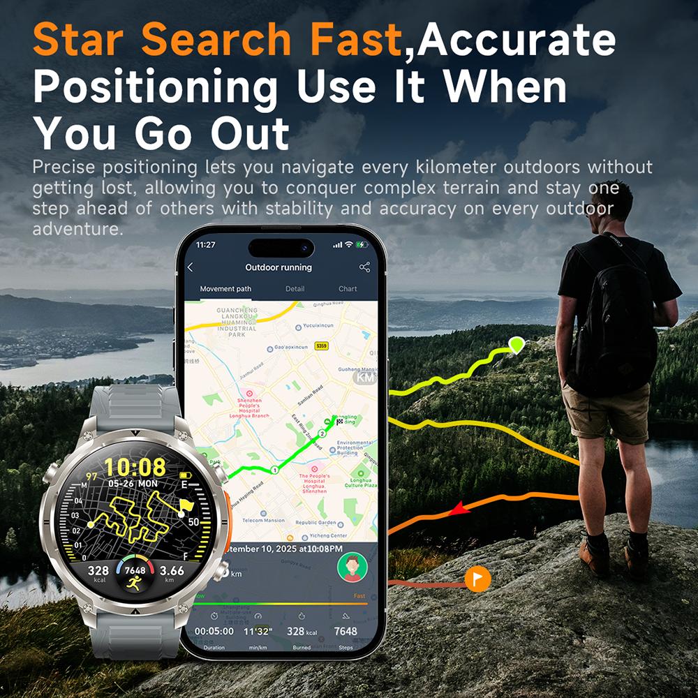 Новые мужские GPS-смарт-часы 1,7-дюймовый HD-экран Военный звонок IP68 Водонепроницаемые 100 спортивных режимов Смарт-часы с большой батареей 720 мАч