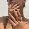 Ingemark 2026 New Fashion Metal Flower Open Rings for Women Creative Baroque Imitation Pearl Rings Y2K Bridal Wed Jewelry Gift