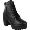 Женские ботильоны Shoetopia черные на молнии и шнуровке с блочным каблуком