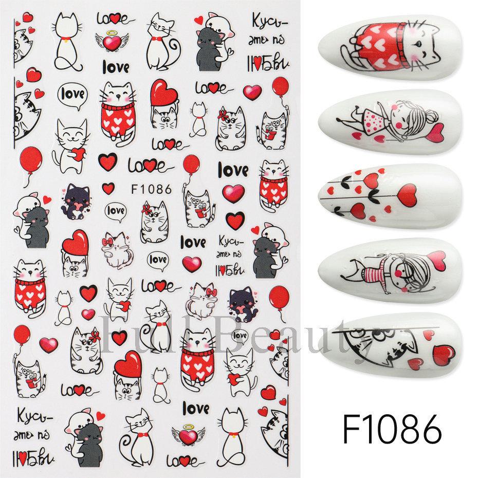 Nail Art Stickers, Romantic Valentine'S Day Love Cartoon Panda Love Adhesive Nail Stickers