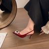 2025 Звездный стиль Женские сандалии Элегантный Острый носок Слингбэк Летняя Офисная обувь на высоком каблуке Гладиаторские сандалии Женщина