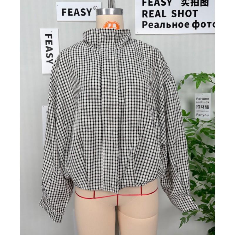 Womens Plaid Jacket Casual Long Sleeve Zip-Up Blazer Style Outerwear Fall