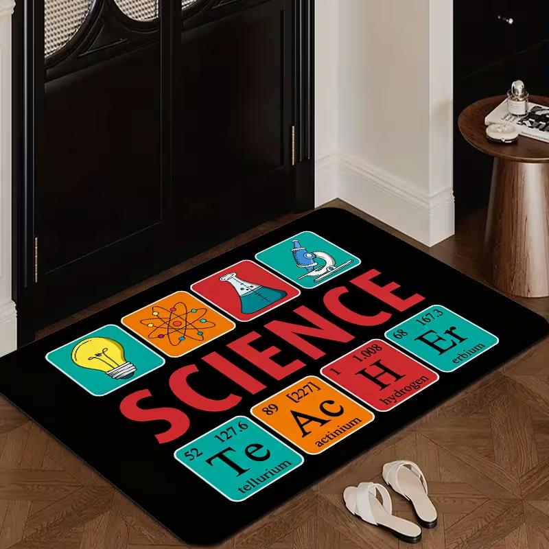 1 Piece of Fun and Scientific Floor Mat with "SCIENCE" Text Elements Periodic Table Anti Slip and Door Mat Area Home Decoration
