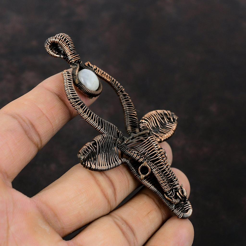 Подвеска Rainbow Moonstone, медная проволочная обертка, драгоценный камень, ювелирное изделие, кулон ручной работы, уникальное медное ювелирное изделие, кулон в виде головы быка, подарок для него