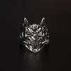 Retro Prajna Mask Ring For Men Zinc Alloy Color Punk Gothic Rock Hiphop Open Ring Handmade Designer Zircon Biker Accessories Gift