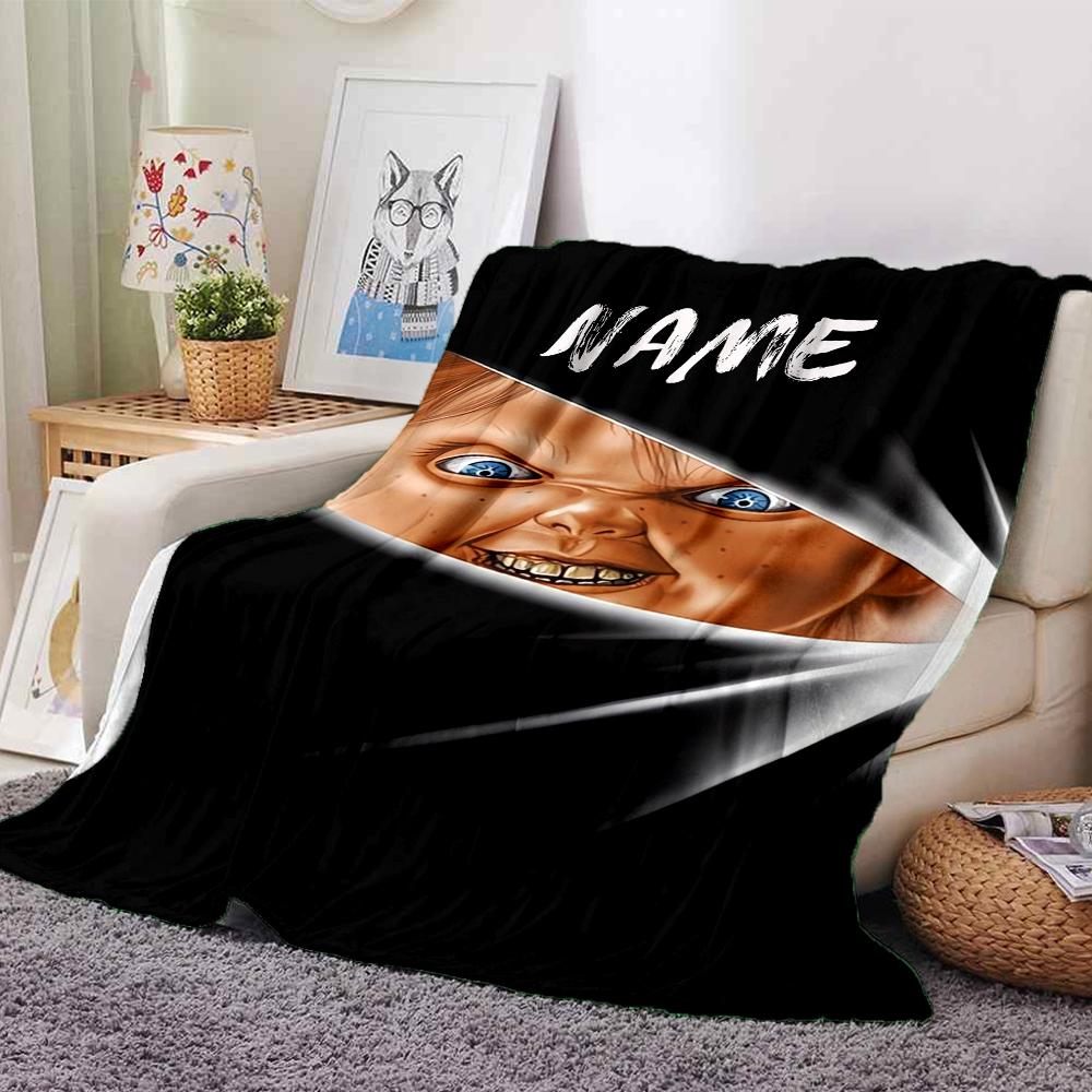 Custom Name Fiery Chucky Portrait Party Blanket For Couch Bed Plush Cozy Fuzzy Blanket Super Soft Warm Blankets For Fall And Winter 0916300