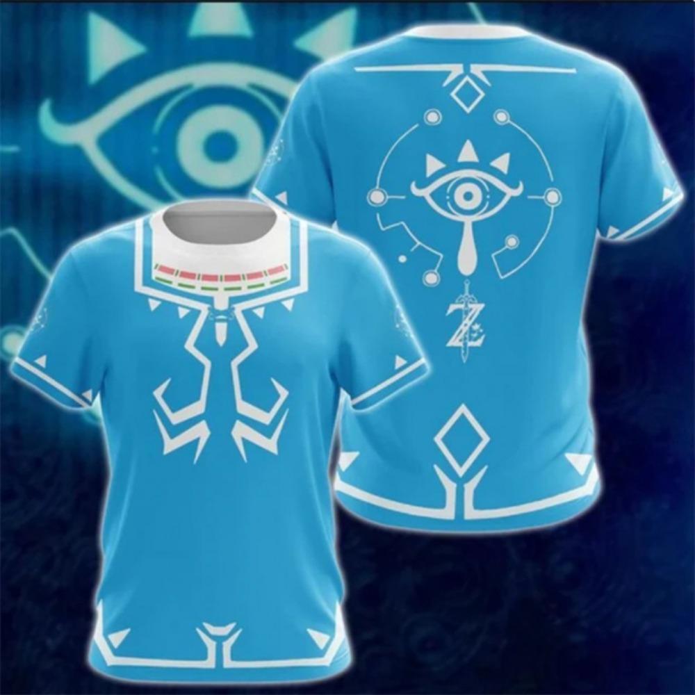 Zelda Cosplay Летняя мужская этническая футболка с дышащими элементами, удобная и сетчатая, мужская уличная футболка с круглым вырезом и короткими рукавами