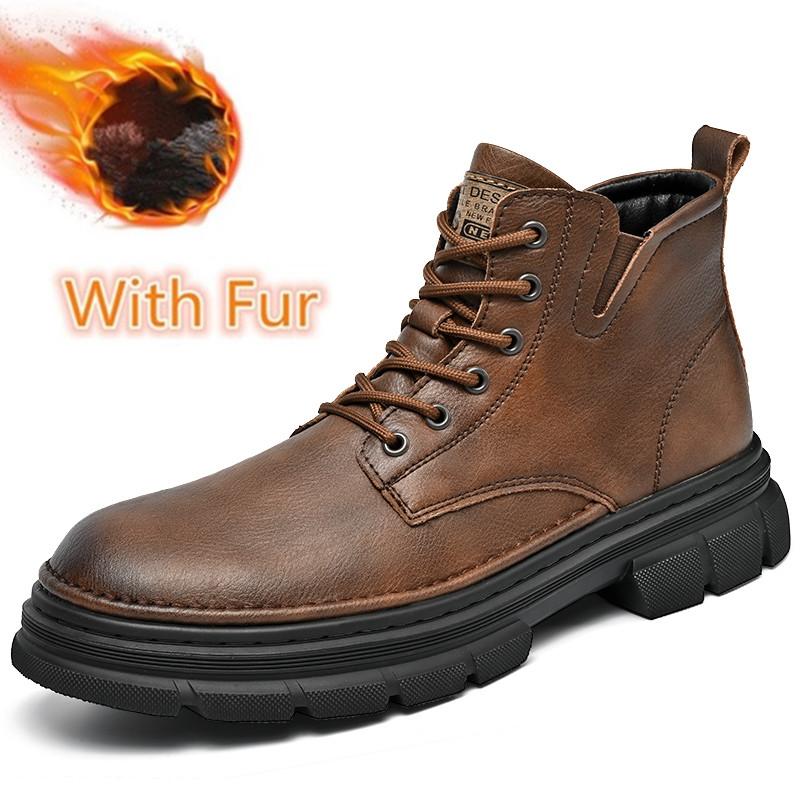 Hot Sale Men's Lace-Up Motorcycle Boots Leather Fashion Walking Shoes New Men Brand Mens Sneakers Male Comfortable Ankle Boots