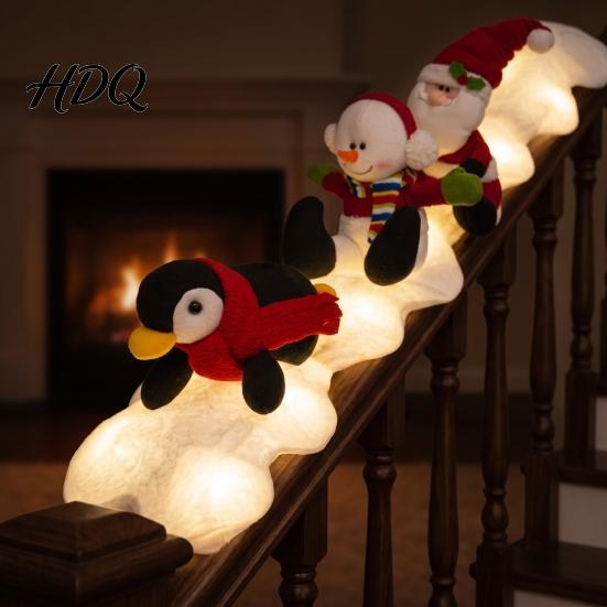 Indoor Balcony Railing Decor Christmas Stair Snow Decoration Set 3 Pcs Cute Santa Snowman Penguin Holiday Home Festive Ornaments Staircase