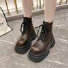 Minimalist Lace-up Combat Women Boots Chunky Heel Platform Women Boots British Style Thick Sole Increase Height Casual Boots