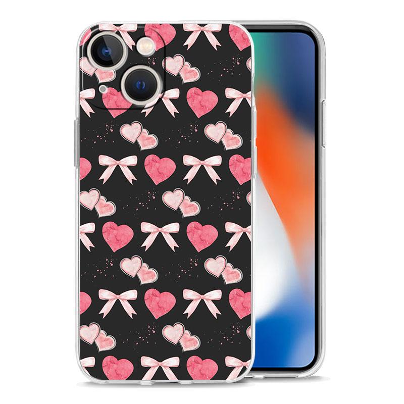 Чехол для телефона iPhone 17 Чехлы iPhone Air 16 15 12 13 14 Pro Max 7 8 Plus 16Pro iPhone11 Мягкий чехол Милое розовое сердце Бант