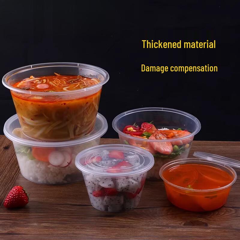 Disposable Round Plastic Takeout Bowls with Lids