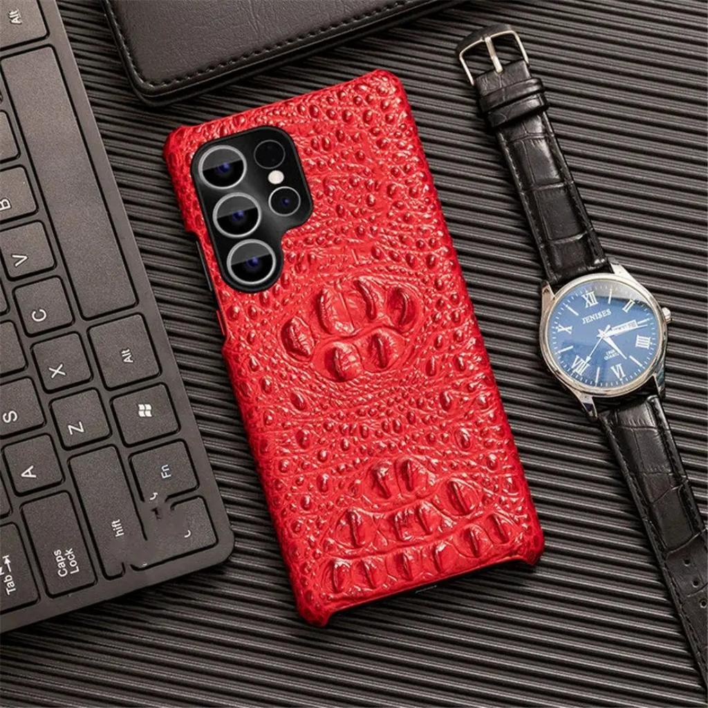 Оригинальный Тонкий Чехол из Натуральной Коровьей Кожи Для Samsung Galaxy S10 S20 S21 S22 S23 S24 S25 Plus Ultra 3D Чехол-Накладка с Рисунком Крокодиловой Черепа