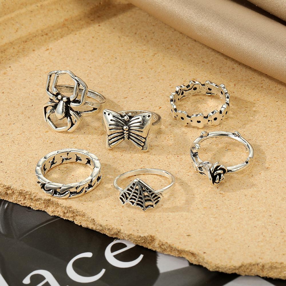 Изысканное винтажное кольцо ручной работы с выдолбленной розой и бабочкой-пауком, набор колец