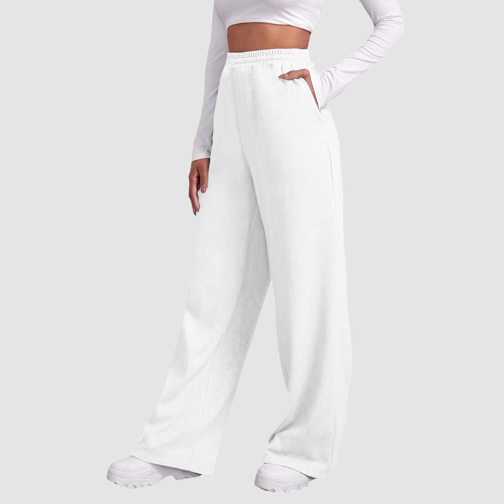 Women's Winter Sweatpants Solid Color Casual Pants Women's Fleece Sweatpants Wide Leg Straight Pants
