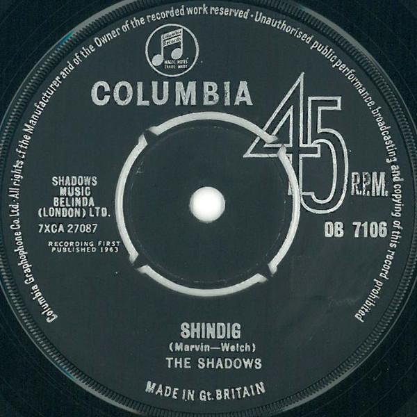 7-дюймовая пластинка SHADOWS Shindig DB7106 Columbia 1963 UK Rock Б/у