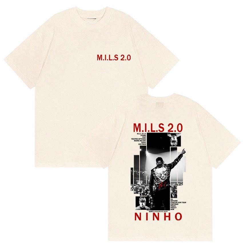 2025 Summer Rapper NINHO M.I.L.S 2.0 Album Merch T Shirt Men's Gothic Hip Hop Leisure Retro Style Cotton Short Sleeve T-shirt