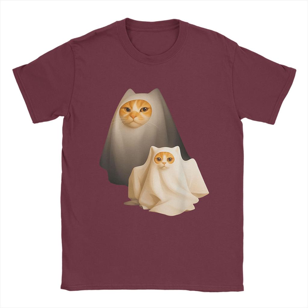 Ghost Cat Meme  Halloween Cotton T Shirt For Man Summer  Streetwear T-Shirts O-Neck Novelty Tees Big Size Custom DIY Tops