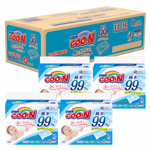 Taprich [Wet Wipes Refill] GOO.N Skin-Friendly Wet Wipes, 840 Wipes (70 Wipes X 12 Packs), Case Sold [.co.jp Exclusive]