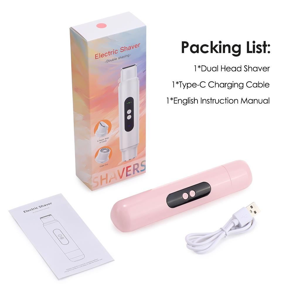 Женские электрические бритвы 2 в 1 с двойной головкой, безболезненный триммер для бикини, триммер для волос на ногах, для влажного и сухого использования, эпилятор для тела, водонепроницаемый