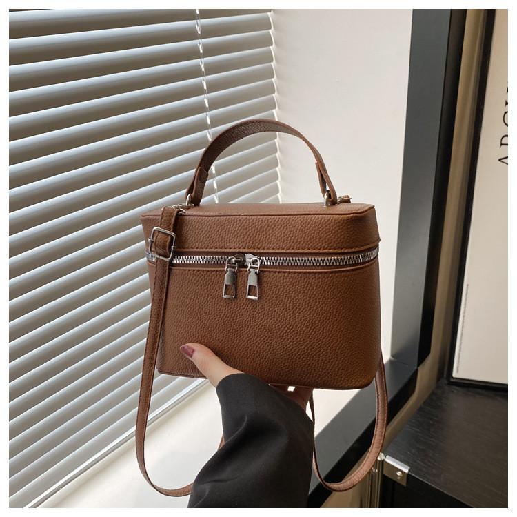 Color Solid Simple Lychee Texture Embossed Women Single Shoulder Square Bag