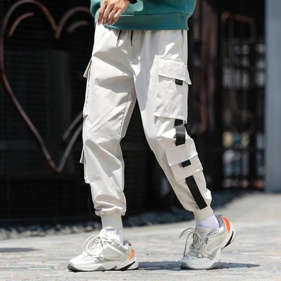 Мужские брюки-карго, свободные, с завязками на щиколотке, эластичный пояс, однотонные, с несколькими карманами, декор на ремне, для фитнеса, уличной одежды, для активного отдыха, путешествий, спорта, брюки