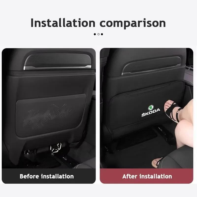 BATI3 Car Seat Anti-Kick Pad Back Anti-Dirt Protector Cover For Skoda Kodiaq Kamiq Karoq Fabia Yeti Octavia Rapid Scala Enyaq Superb