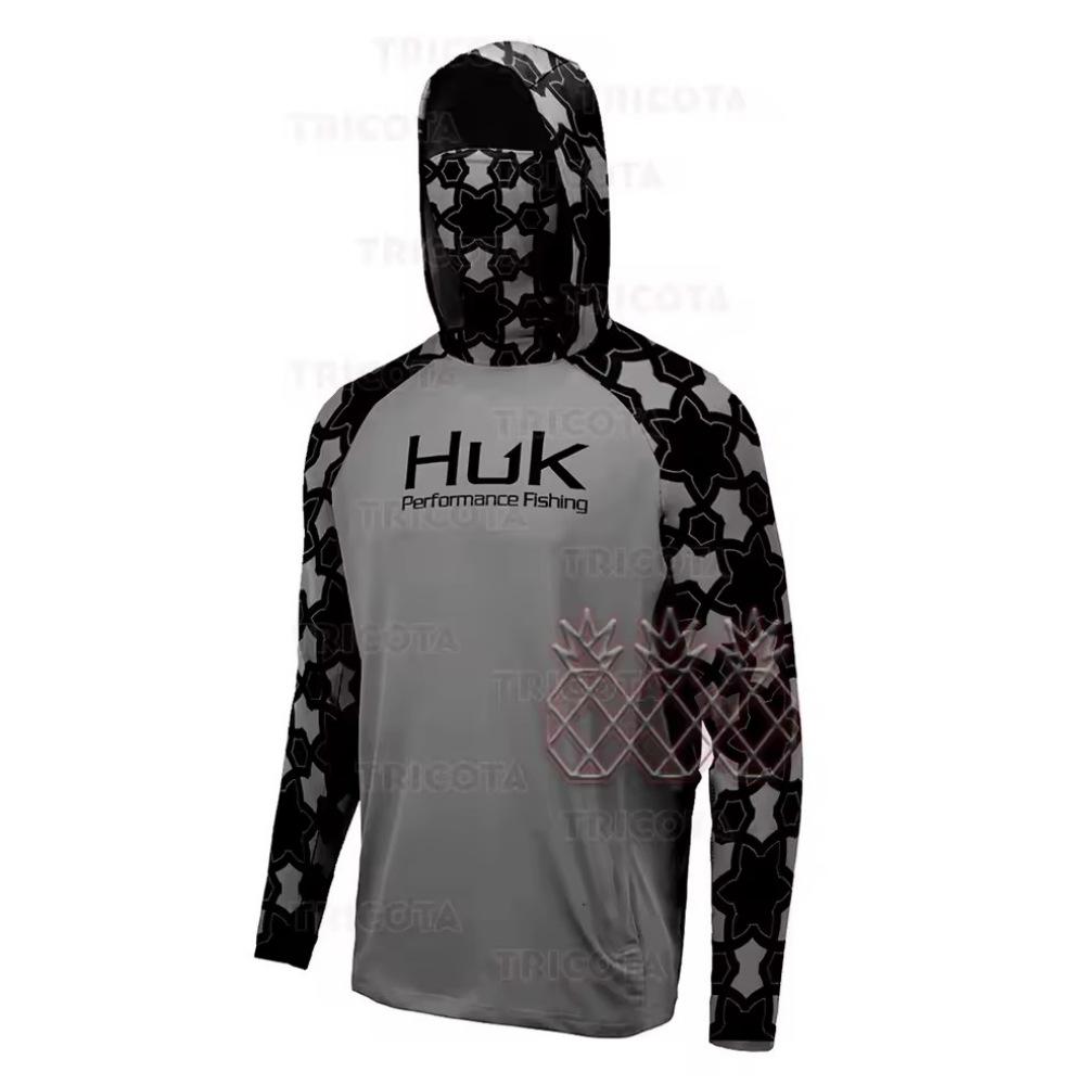 HUK Fishing Hooded Shirt Face Mask Scarf Fishing Suit Men's Long Sleeve Breathable Quick Dry Fishing Suit
