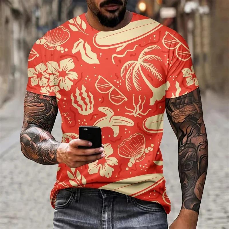 Summer Fashion T-Shirts with Coconut Palm 3D Print, Street Men's Large Size Daily T-Shirt with Round Neckline and Short Sleeves, T-Shirts, Tops