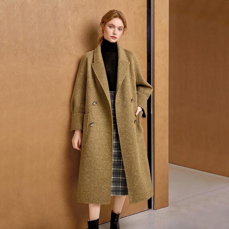 Tachi Women's Double-breasted Mid-length Wool Blend Coat