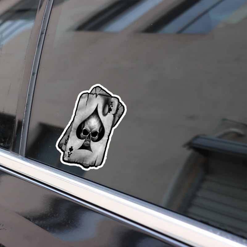 Наклейка на машину Покер Украшения для машины на Хэллоуин Внешний вид Страшный Игрок в покер Настенное искусство Карты Забавный Череп Пики Туз пик
