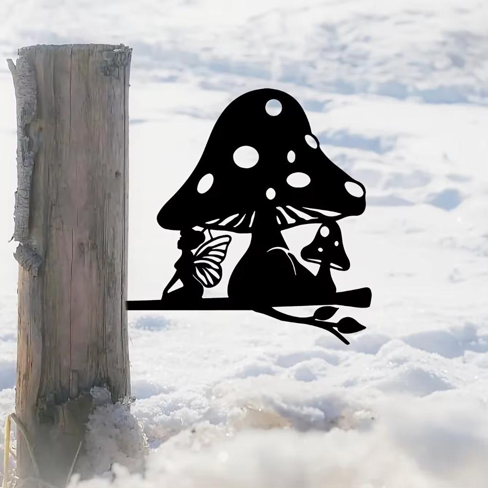 Очаровательное Металлическое Настенное Искусство Эльфа-Гриба - Железный Силуэтный Садовый Колышек для Наружного Домашнего Декора, Двора, Патио и Сада