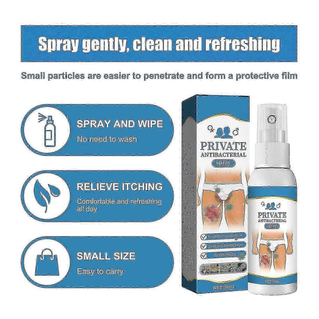 Men's Private Antibacterial Spray, 2pcs Private Parts Anti-itch Spray Deodorant Itching Refreshing And Gentle Private Parts Cleaning 30ml -BB