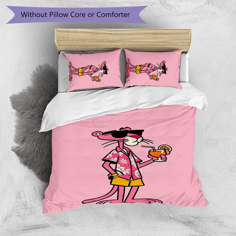 Pink Panther Printed 3PCS Bedding Set Soft Breathable Duvet Cover Pillowcases Set Washable Bedroom Decor Home Gift
