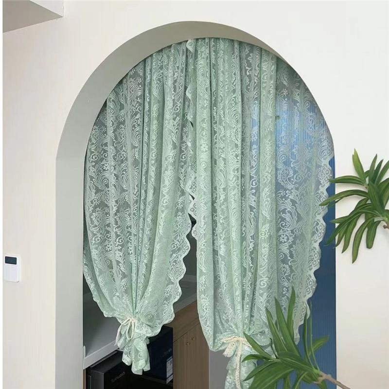 Lace Polyester Mosquito Proof Door Net Screen Hanging Door Curtain Side Fly Free-punch Vintage Lace Curtains Romantic Semi Sheer Floral Lacy Curtain