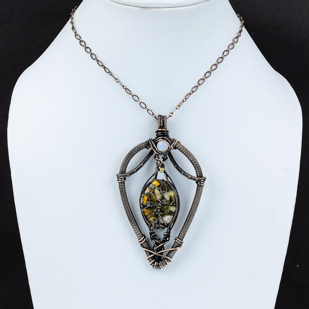 Подвеска «Дерево жизни» из яшмы шмеля, медная проволока, обернутая драгоценным камнем, подвеска «Радуга» из лунного камня, ручная работа, медная проволока, ювелирные изделия для подарка