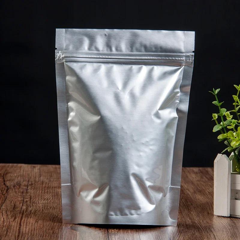50 шт. Серебристый цвет, многоразовая сумка из алюминиевой фольги, матовая стоячая сумка для упаковки пищевых продуктов, самозакрывающиеся пластиковые пакеты на молнии с широким дном