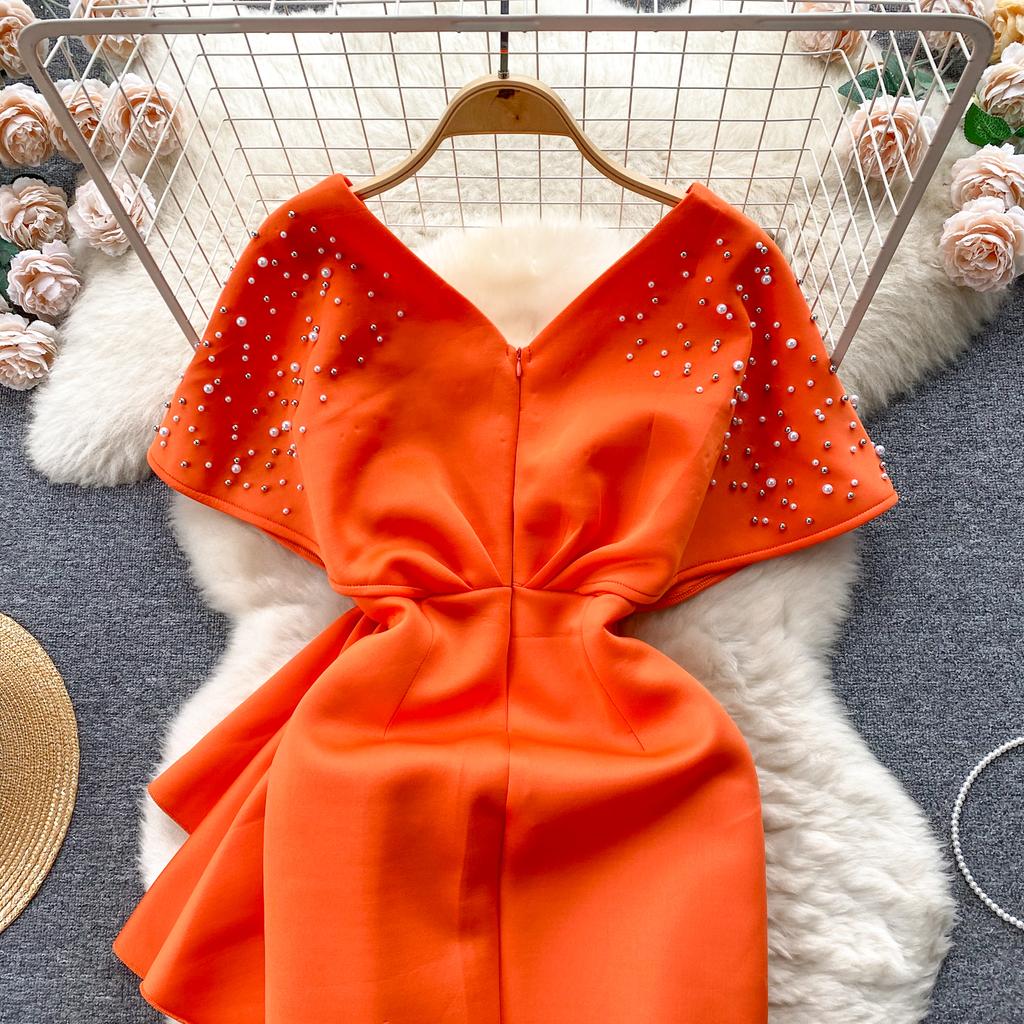 Роскошные элегантные дизайнерские платья с V-образным вырезом, вечернее платье с пайетками, женское облегающее платье Y2k до середины голени, отделка бисером