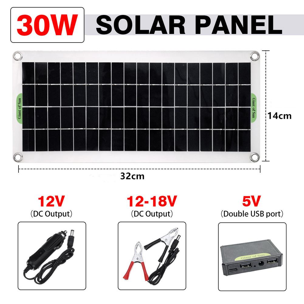 30W Polycrystal Solar Panel Flexible Solar Panel For Camping Car Traveling Outdoor Emergency Power