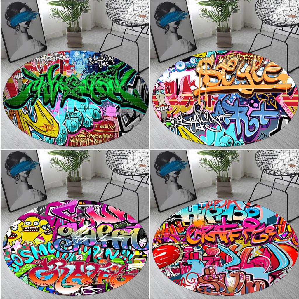 Graffiti Circular Rug - Office Decorative Carpet For Living Room Bedroom Door Mat Floor Rug Computer Chair Area Rug