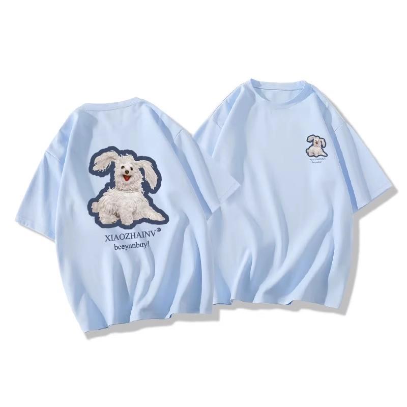 Футболки из чистого хлопка, женские, летние, с милым мультяшным принтом, в стиле хип-хоп, повседневные, в стиле Харадзюку, большие, с коротким рукавом, синие, для девочек 2010 года