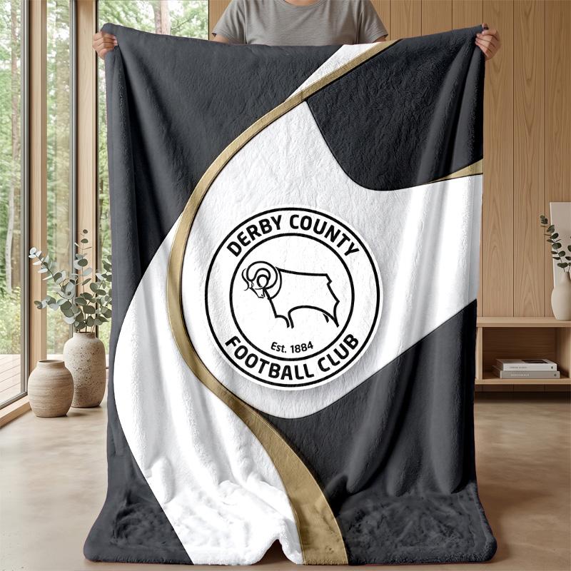 Derby County Football Print Flannel Blanket, Soft Warm Lightweight Throw Blanket for Sofa Bed Camping
