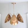 Mid-Century Modern Stilnovo-Inspired Chandelier with 3 Curved Disk Shades Sputnik Design In Raw Brass Elegant Lighting Fixture for Rooms
