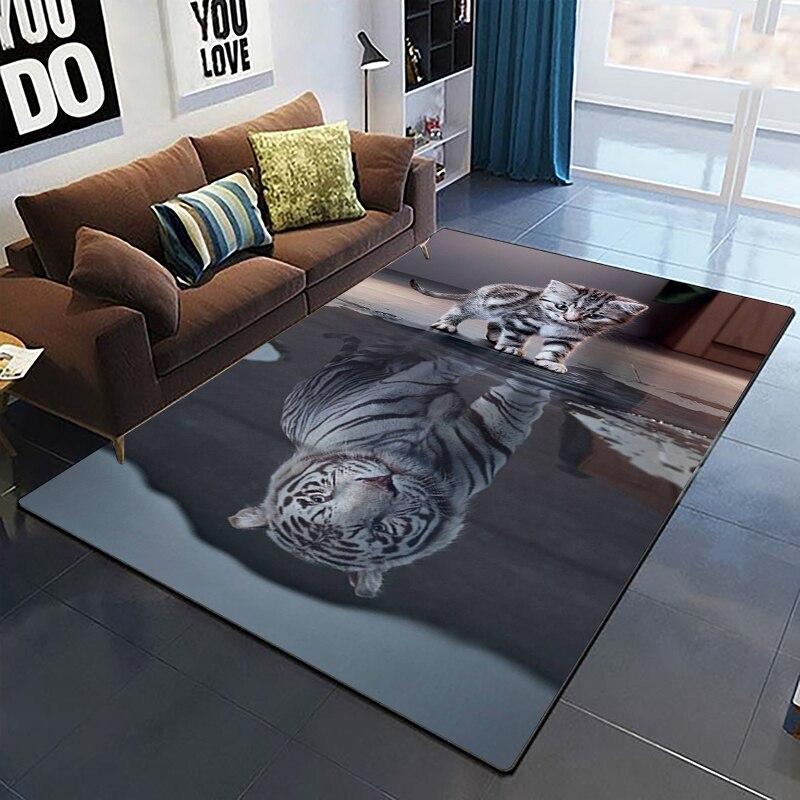 Art Domineering Tiger 3D Print Carpets for Living Room Bedroom Decor Carpet Soft Flannel Home Bedside Floor Mat Play Area Rugs