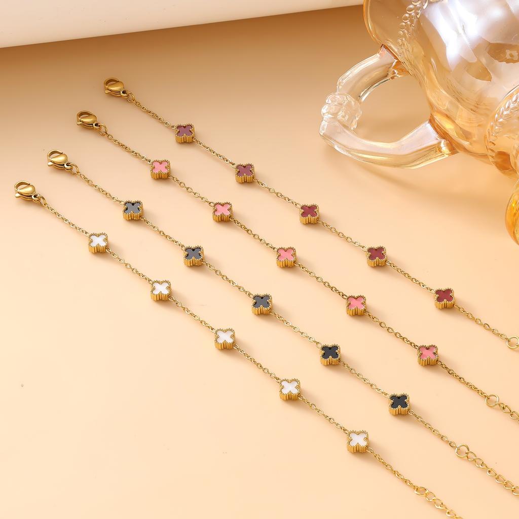 Браслет из титановой стали 9 мм 'Счастливый четырехлистный клевер' 18k Женская модная универсальная бижутерия