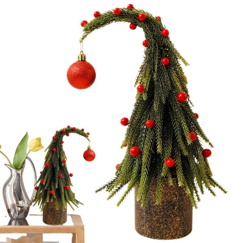 Кривая рождественская елка Искусственная зеленая рождественская елка Рождественские украшения Скульптура Тощая рождественская елка Скульптура Рождество