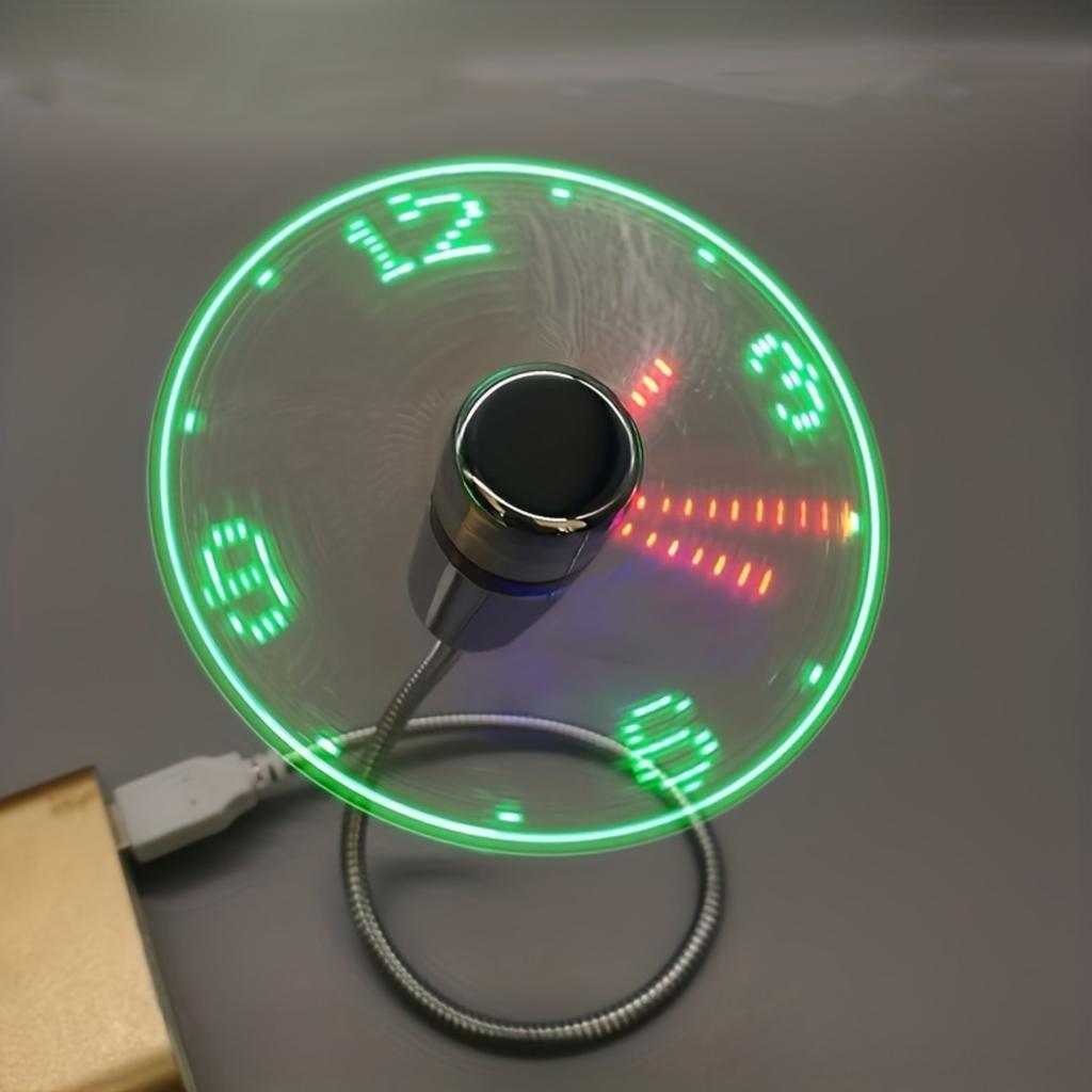 Компактный USB-вентилятор с часами 1PS, светодиодным дисплеем времени, гибкое мини-охлаждение, управление с помощью переключателя, энергоэффективность.