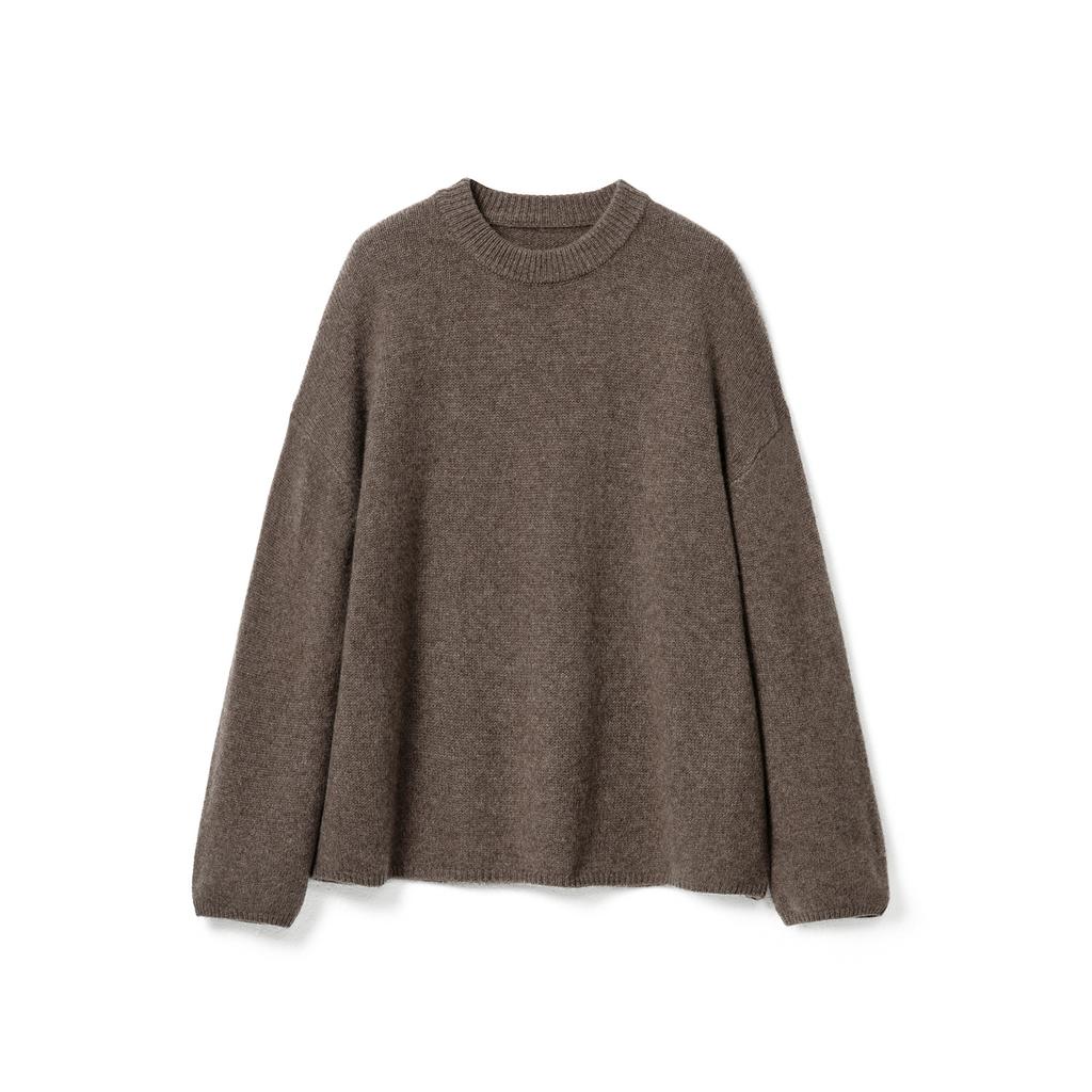 2026 autumn and winter heavy cashmere crew neck loose knitted jumper sweater lazy sweater women's yak down bottoming shirt